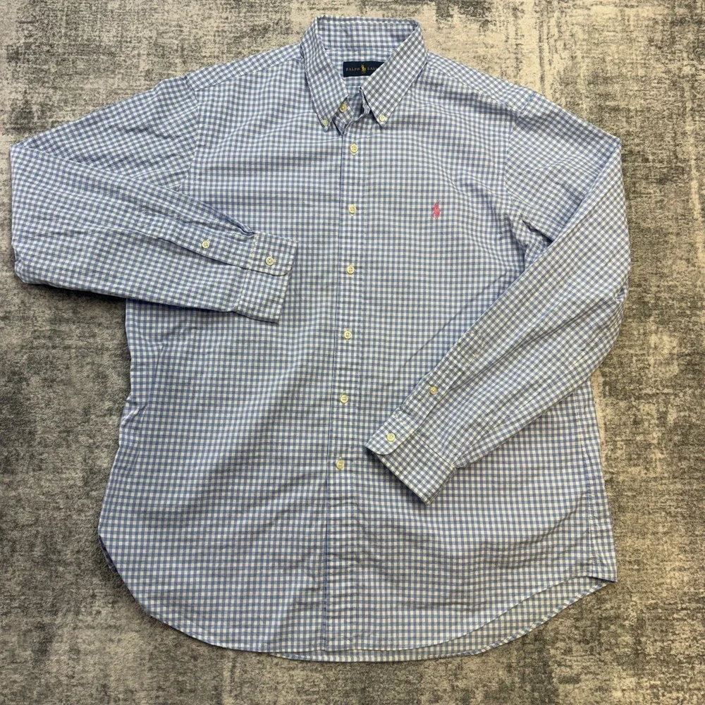 Polo Ralph Lauren Shirt Mens XL Blue White Gingham Check Poplin Preppy Heritage